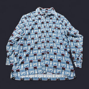 Y2K Phat Farm All Over Print Button Up Shirt Mens L Blue Hip Hop Distressed